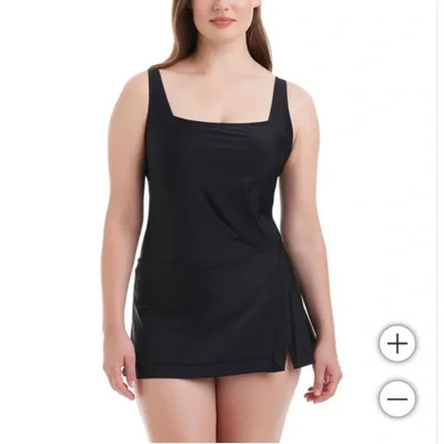 New Beyond control square neck black swim dress XS