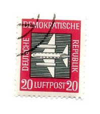 1957 German Democratic Republic (DDR) 20 Pfennig Stamp Airplane Design