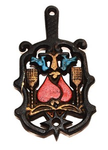 Cast Iron TRIVET Hearts, Brooms, Birds