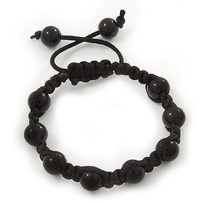 Unisex schwarz Glasperlen Teenager Buddhist Armband an Seidenschnur