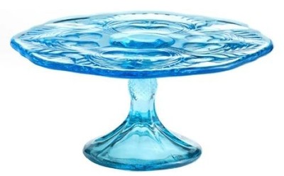 Cake Plate Pastry Tray Bakers Stand Inverted Thistle Buffet Blue Glass - Small