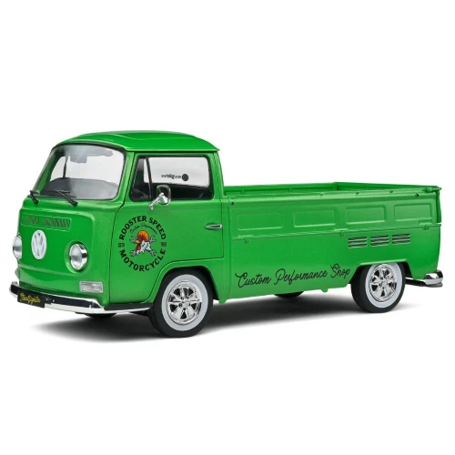 VW T2 PICK UP ROOSTER SPEED MOTORCYCLE CUSTOM 1968 GREEN 1:18 Solido Camion Mode - Immagine 3 di 3