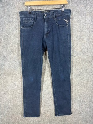 Replay Jeans Herren Größe W34 L30 Blau Denim Anbass Hose Slim Fit 