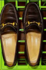 Gucci Horsebit Loafers Brown Men 41 E Leather Dress Shoes SlipOn Luxury Rubber