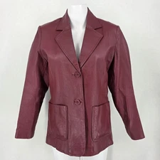 MetroStyle Vintage Women's Red Maroon  Leather Blazer Jacket  Lined Size 8
