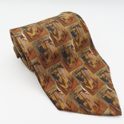 Jerry Garcia Tie Silk Brown Black Gold 3.75'' Wide 58'' Long Vintage