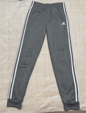 Adidas Boys Tricot Jogger Pants Large 14 - 16 Gray White Excellent Condition