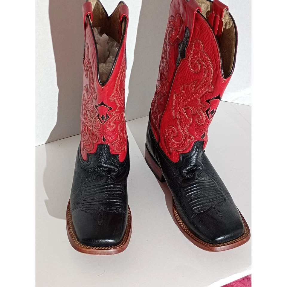 Botas de Vaquero Ferrini Para Mujer Talla 8.5B Puntera Cuadrada Rojo Negro Cuero Western Foto 2 de 4