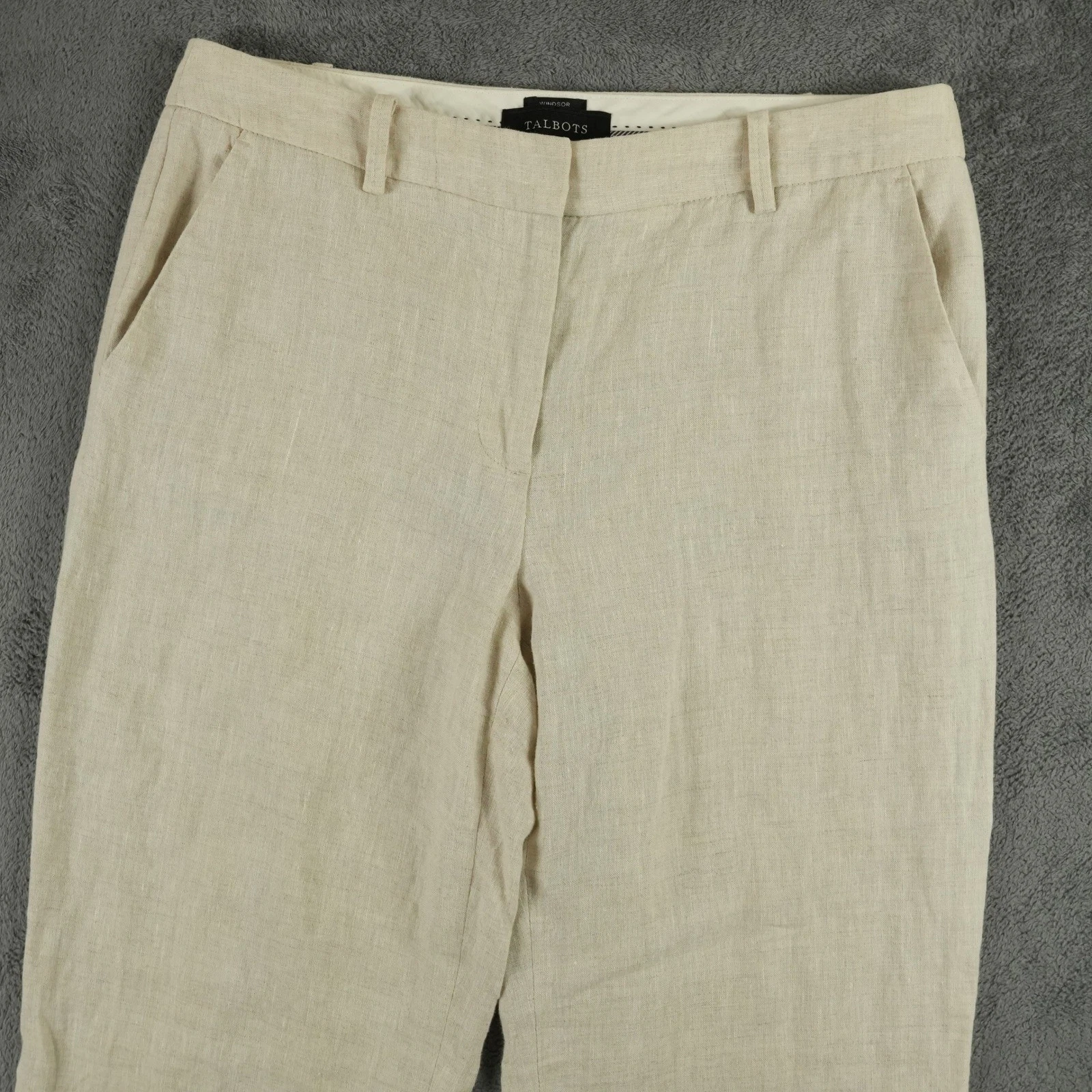 Talbots Windsor Pants Womens 6 Beige 100% Linen Wide Leg Trousers Beach Summer