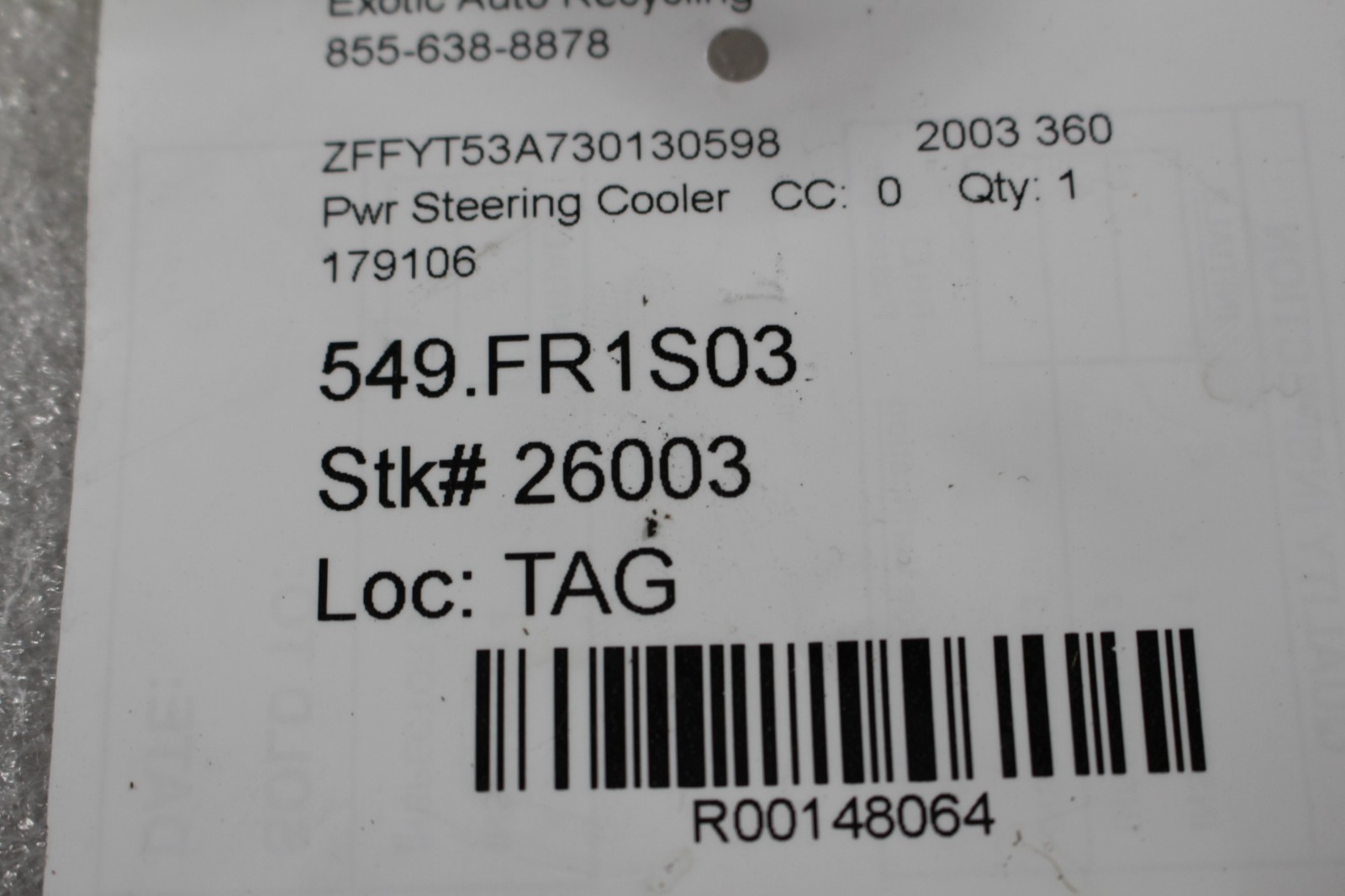 Ferrari 360 Power steering delivery pipe P/N 179106