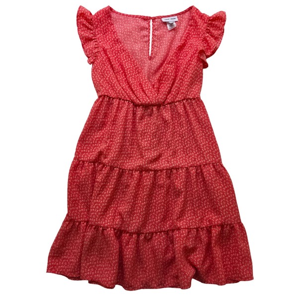 Sweet Storm Red Floral Tiered Mini Dress Ruffle Sleeve V-Neck Medium