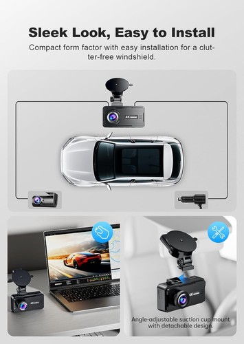 Dash Cam 4K Delantera y Trasera con GPS WiFi 5Ghz, Doble Dashcam con Tarjeta de 64GB, 3" S - Imagen 8 de 9