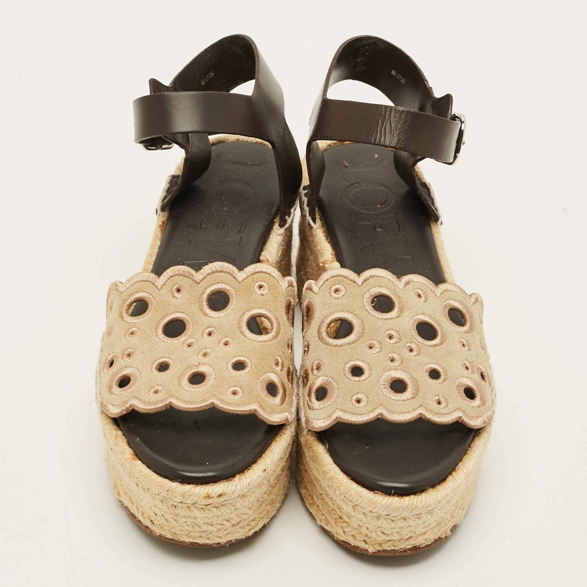 Loewe Size 38 BeigeBrown Leather and Suede Wedge Espadrille Sandals View 3