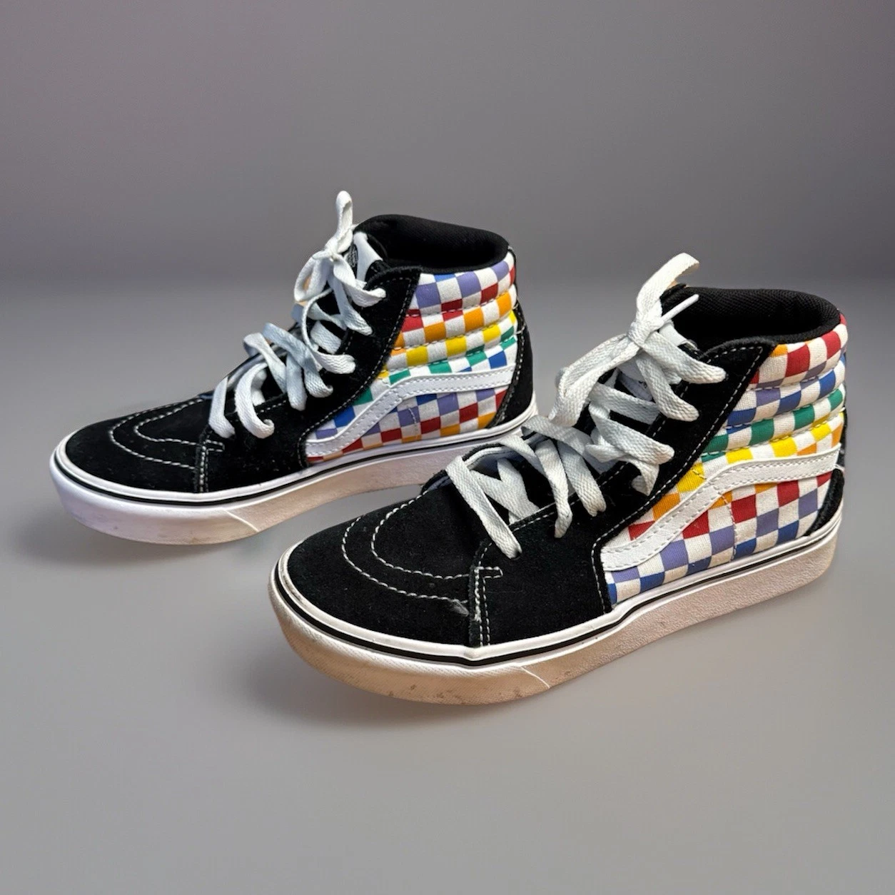 Scarpe a scacchiera VANS ComfyCush Sk8 Hi Juniors arcobaleno taglia 3 5