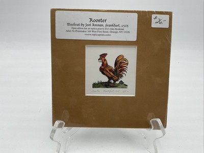 ALLEN BJORKMAN 2013 Rooster Woodcut Giclee Print Woodcut 1565 Jost Amman 6x6  C2