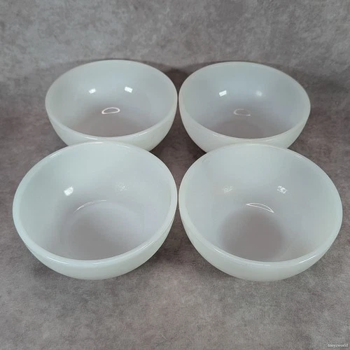 Set of 4 Fire King White Milk Glass Soup Cereal Bowls 5” One CHIP on Bottom