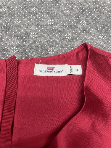 Vineyard Vines Red Navy Silk Cotton A Line Holiday Dress Size 14 Girls BBL JD - Picture 3 of 8