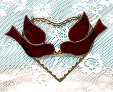 Beautiful Vintage Heart Red Birds Stained Beveled Glass Suncatcher