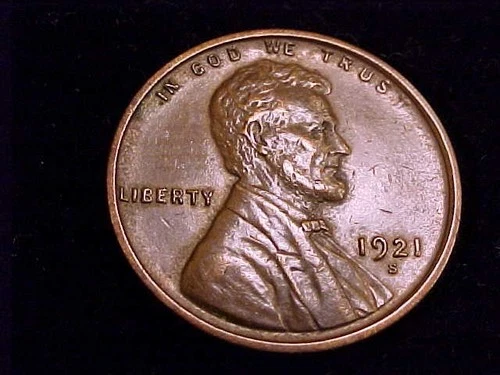 1921-S Lincoln Cent, Extra Fine to nearly About Uncirculated in Grade.