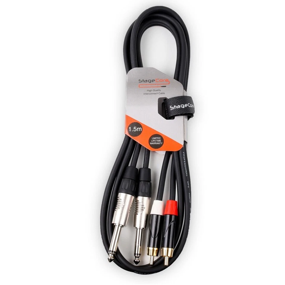 2 x 6.35mm 1/4" Mono Jack to 2 x RCA Phono Plug Twin Lead / Audio Signal Cable