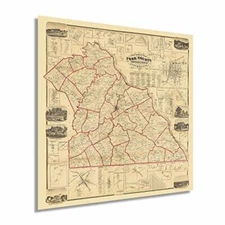 1860 York County Pennsylvania Map - Old Map of York County PA Wall Art Poster