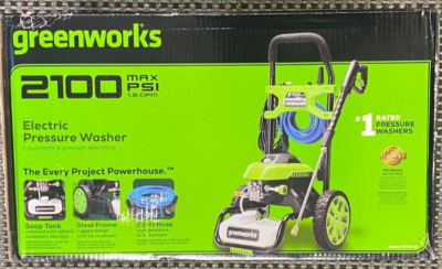 Greenworks 2000 PSI GPM Electric Pressure Washer 25Ft Hose 35Ft Cord  GPW2100