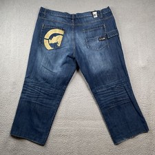 90s Y2K Ecko Unltd 48x27 Baggy Wide Leg Dark Denim Skate Jeans Rhino Design