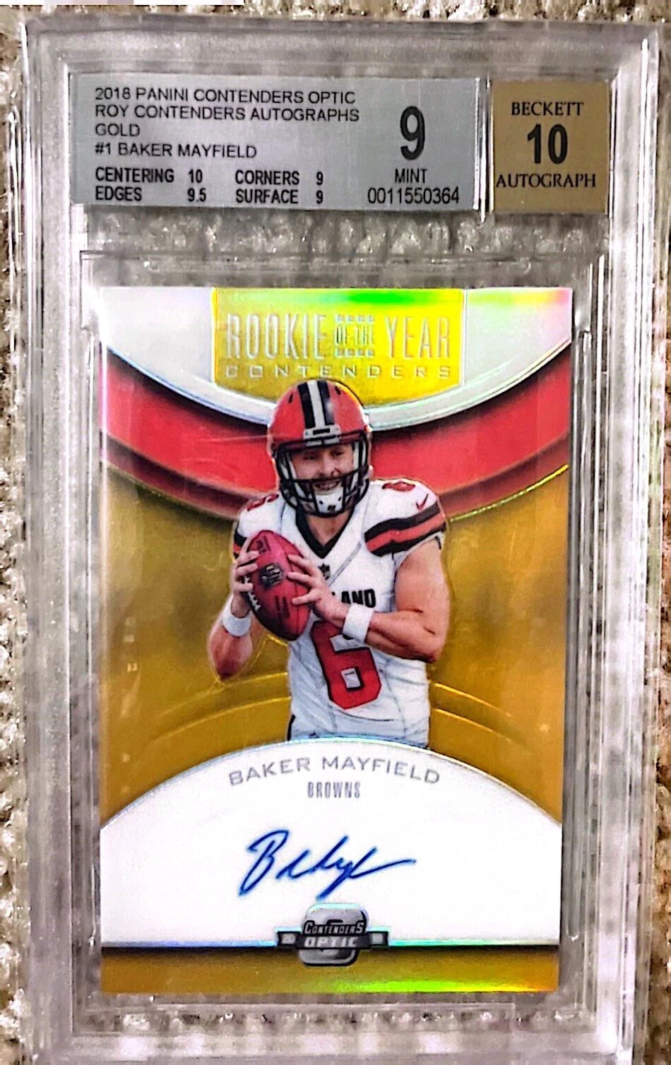 Baker Mayfield Panini Contenders Optic Rookie of the Year Contenders Autographs #RYABM Gold