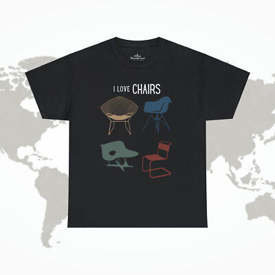 I Love Chairs T-Shirt MCM Furniture Shirt Eames Knoll Black Unisex Classic Fit