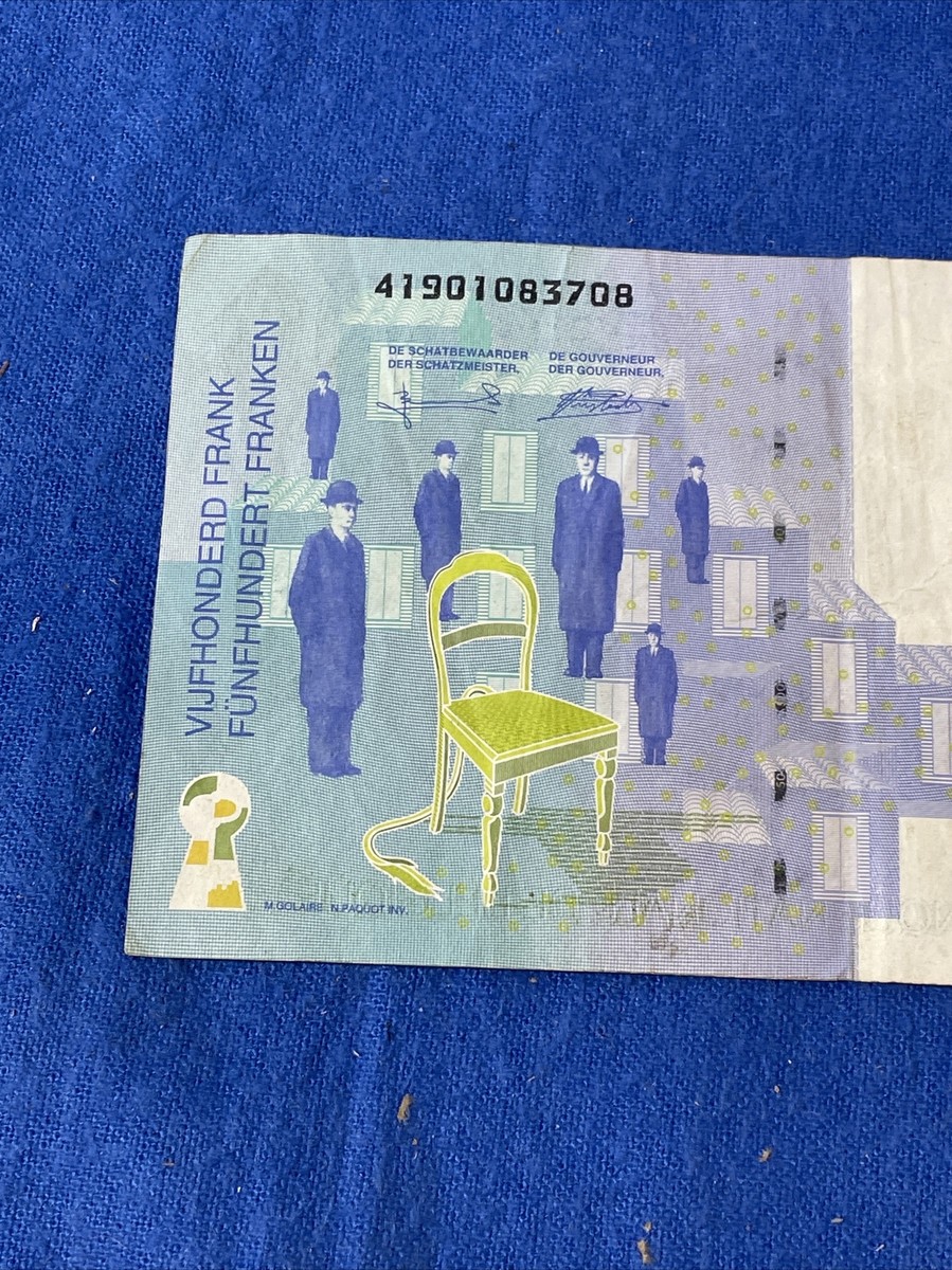 Vintage BELGIUM 500 FRANCS 1998-2002 RENE Magritte BILL BANK NOTE