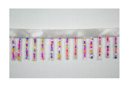 Lily Beaded Fringe Trim 1-1/8" Multi Color Glass Bugle Beads with 3/8" Ribbon - Picture 1 of 2