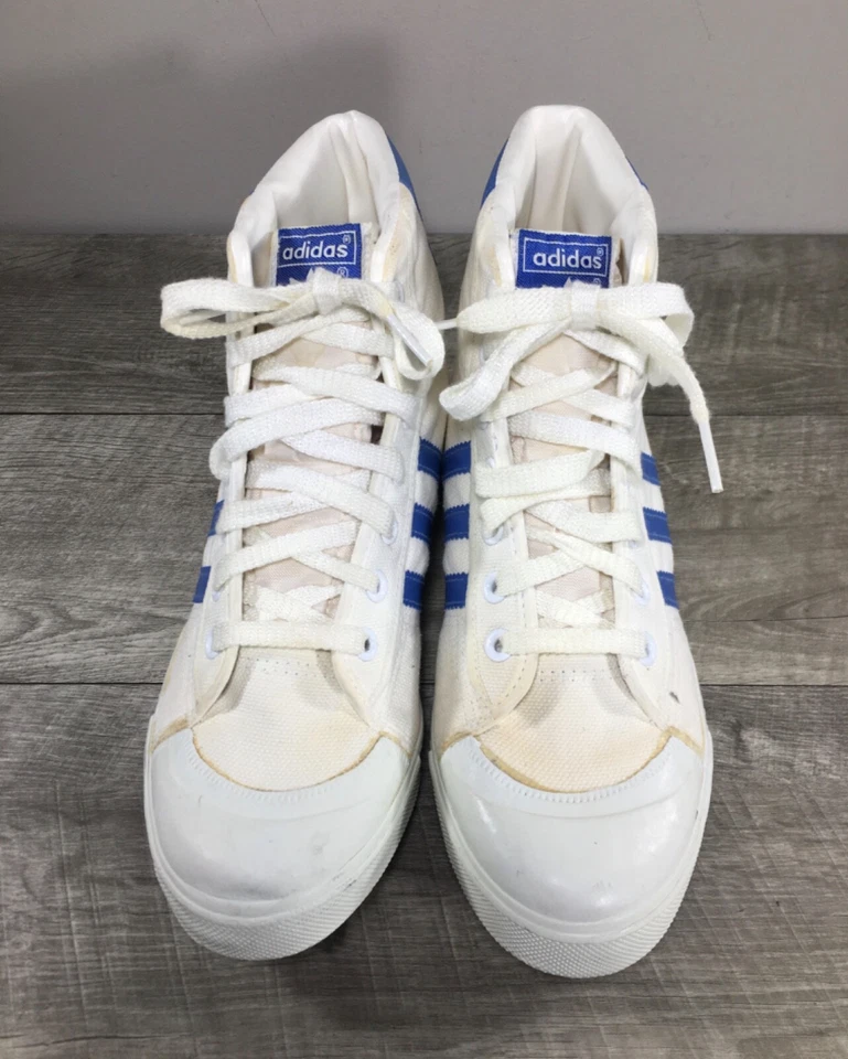 Vintage Adidas White / Blue High Top Made in Taiwan Trainers Sneakers Mens 8.5 - Image 3 of 4