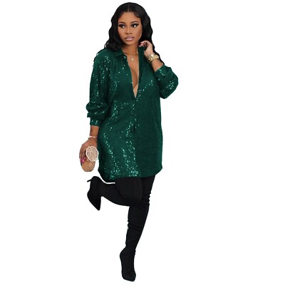 CLEARANCE - Color Dark Green, Size 3XL - Sexy Sequin Shirt Dress | eBay CLEARANCE - Color Dark Green, Size 3XL - Sexy Sequin Shirt Dress | eBay
