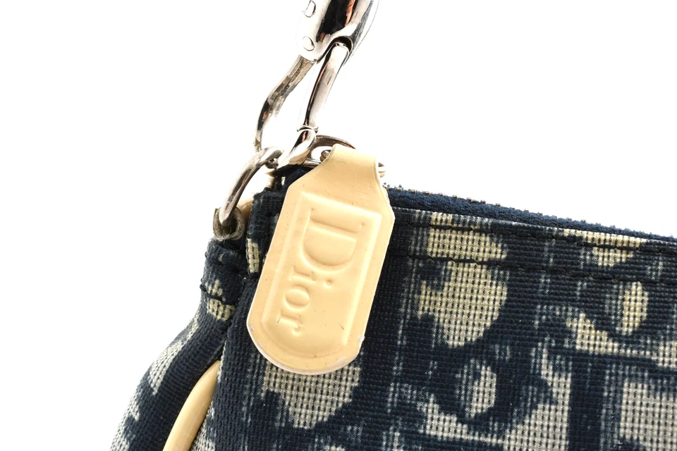 Christian Dior [Rank AB] Trotter Saddle Bag PVC Pattern Shoulder Leather Navy - Image 3 of 4