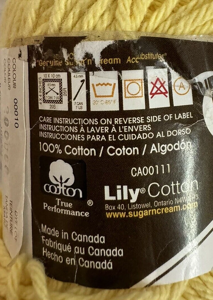 2~Spinrite LILY SUGAR 'N CREAM Yarn: Solids~YELLOW~ 100% Cotton 2.5oz-120yd ea - Image 3 of 4