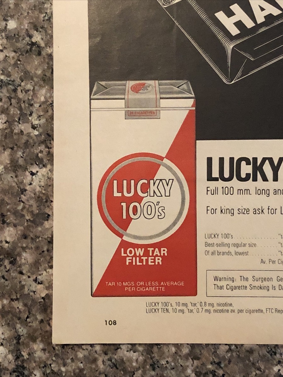1974 Lucky Strike 100s Cigarettes PRINT AD Cut Your Tar In Half