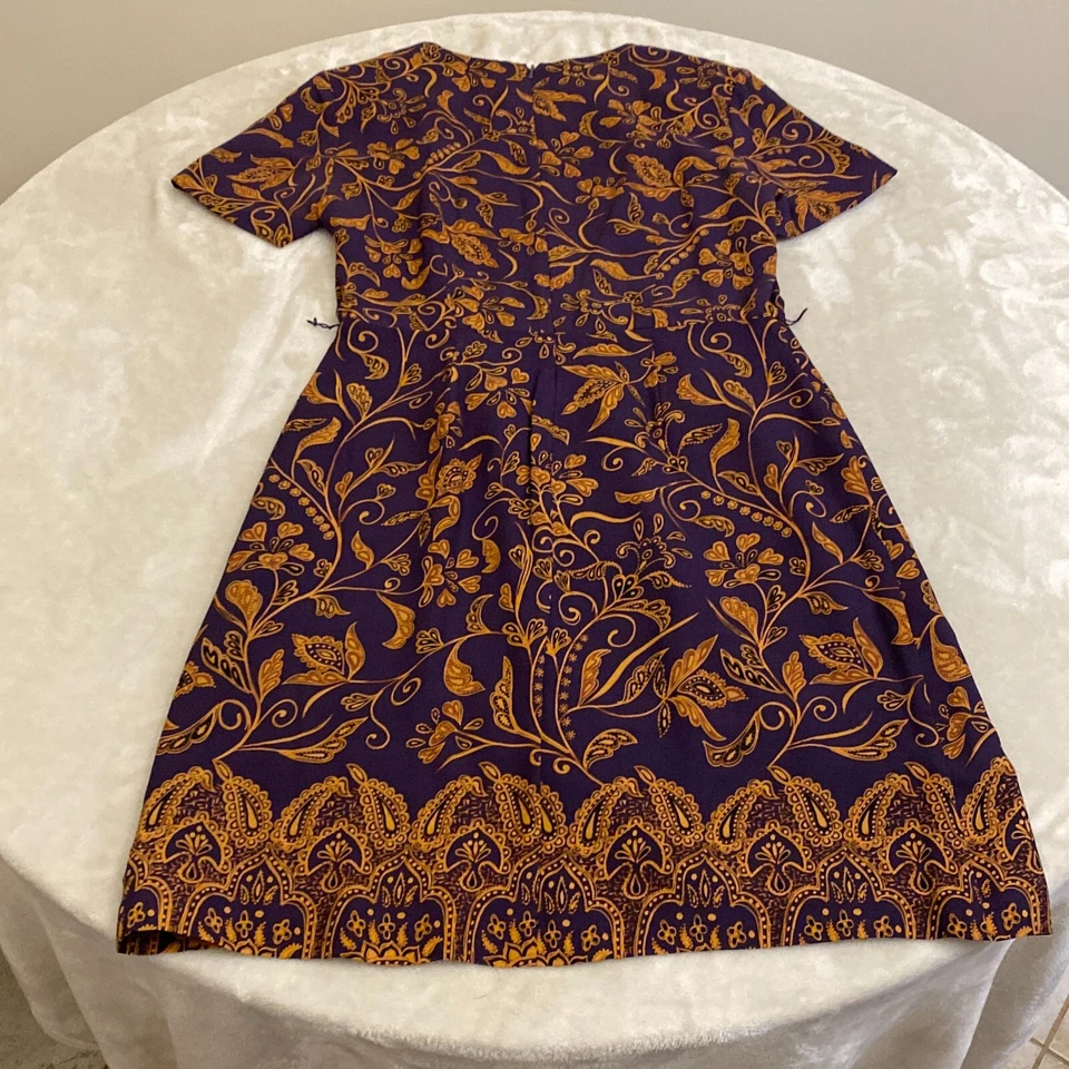 Talbots Womens Purple 100% SILK Shoulder Pad Short Sleeve Fit & Flare Dress Sz 8 - Image 2 of 4