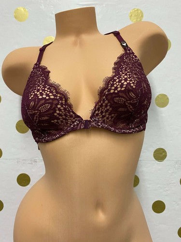 Victoria's Secret Very Sexy Unlined Racerback Plunge Bra Burgundy Lace NWT - 第 1/2 張圖片