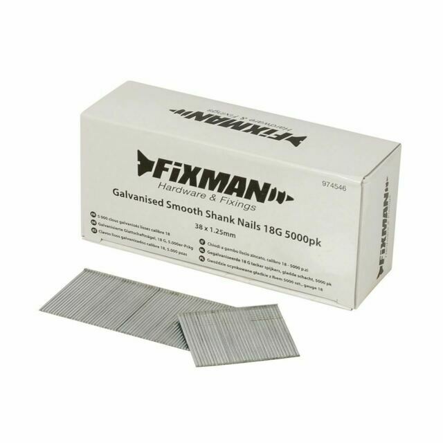 FIXMAN 974546 Galvanised Smooth Shank Nails Brads 18g 5000 PK 38 X 1.25mm for sale online