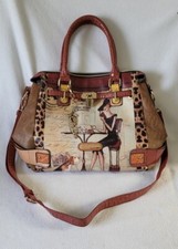 Nicole Lee Usa Purse Bag Coffee Charm Red Yellow Leopard Print Gold Hardware