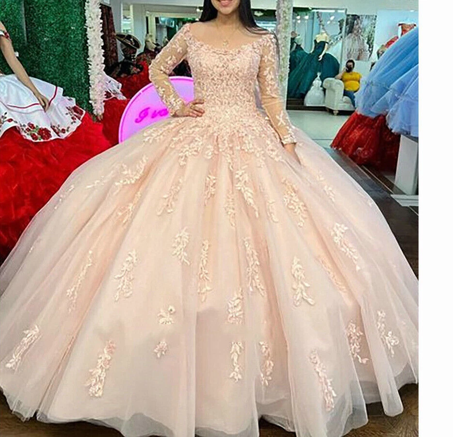 Long sleeve hotsell lace quinceanera dresses
