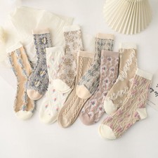 9 Pairs Womens Ladys Cotton Crew Socks Lot Floral Design Casual Work Socks 6-9