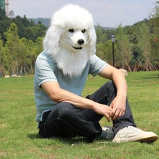 White Poodle Joker Realistic Mask Party Celebrity Latex Headgear Costume Cosplay