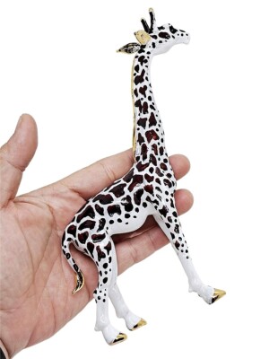 7'' White Dark Brown Giraffe Standing Figurine - Miniature Hand Blown Glass