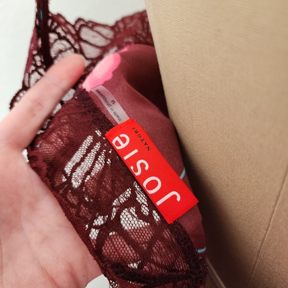 JOSIE NATORI Floral Print Silky charmeuse slip camisole top in wine size M