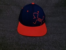Under Armour Hat Cap Fitted Youth Small Blue Orange Logo Casual Sports
