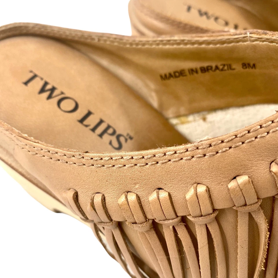 Zuecos de madera con flecos de cuero Sylvia de dos labios zapatos sin cordones tacón grueso 8M Foto 4 de 4