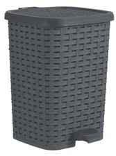 Superio Wicker Style Step-On Trash Can – 6 qt Grey Outdoor Garbage Waste Bin