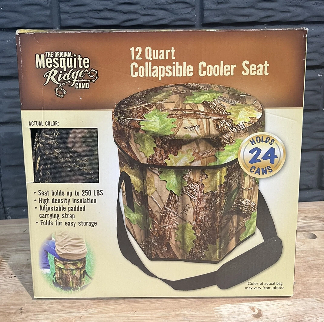 12 Quart Collapsable Camouflage Cooler Seat Mesquite Ridge Holds 24 Cans