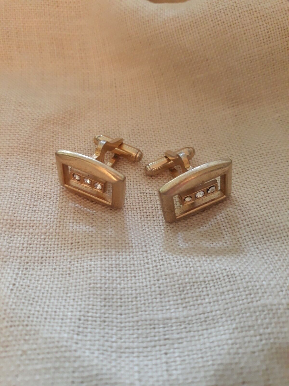 Vintage Anson Diamond Accent Gold Tone Men's Cufflinks Gem